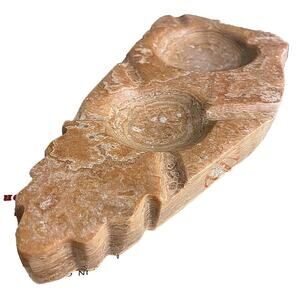 Vintage MCM Caramel Marble Onyx Cigar Pipe Double Ashtray Carved Natural Stone